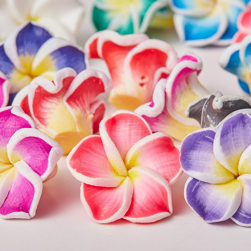 SUNNYCLUE 100Pcs 10 Color Polymer Clay Flower Beads Plumeria Spacer Loose Beads 15x8mm 5 Petal Summer Hawaii Floral Hawaiian Beach Spacer Charm Beads for Jewelry Earring Making Supplies DIY Craft - Image 4